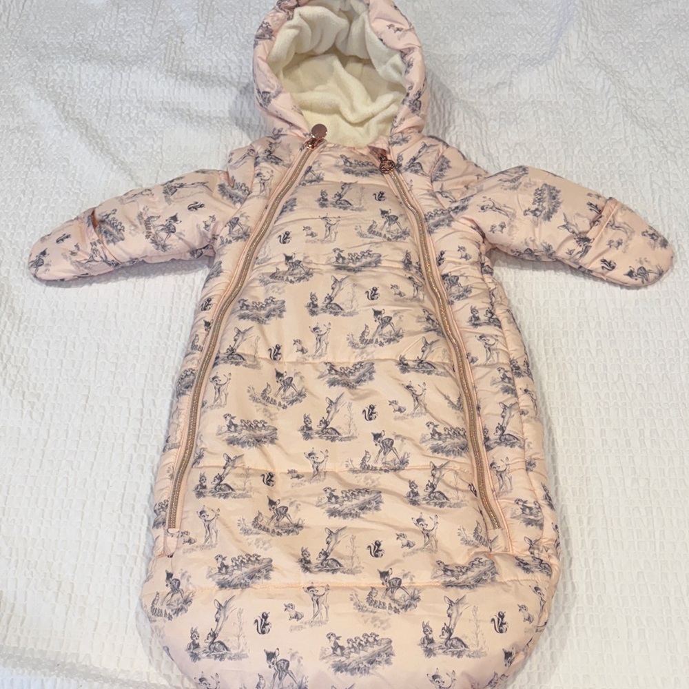 Disney Baby Pale Peach Bunting Suit with Adorable Bambi Print
